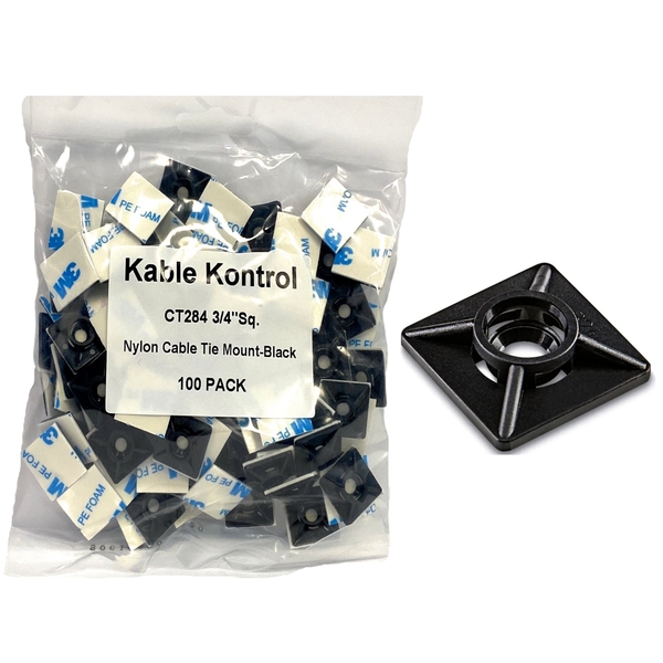 Kable Kontrol Kable Kontrol® Adhesive Cable Tie Mounts - 3/4" Sq - UV Black Nylon - 100 pcs CT284